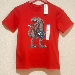 dot & ZAZZ Boys Shirt Top TRex Graphic Dinosaur Rockin Short Sleeve Red M 8/10